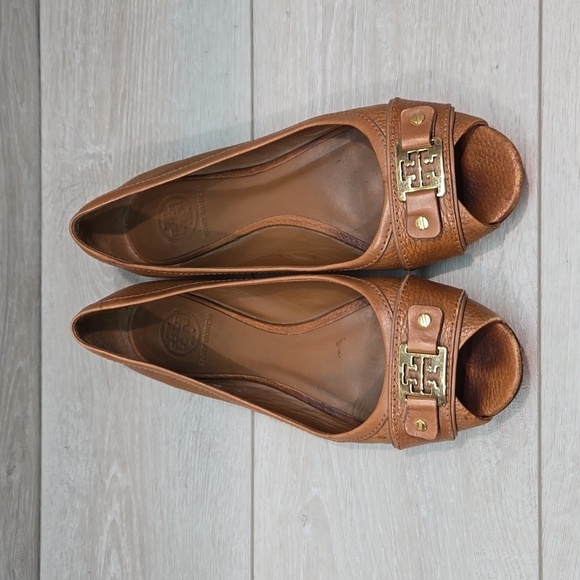 Tory Burch Womens Clines Logo Open Toe Flats Loafer Slip on shoes sz 10M - Picture 2 of 16